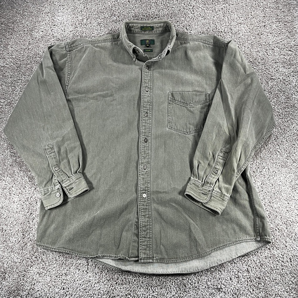 Club‎ Room Mens XL Olive Green 8 oz Denim Button Down Shirt Long Sleeve Cotton